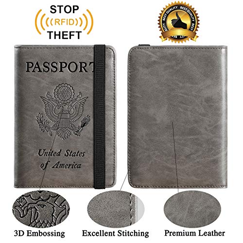 Passport Holder Cover Wallet Rfid Blocking Leather Card Case Travel Document Organizer(Coffee Grey) #TOP1