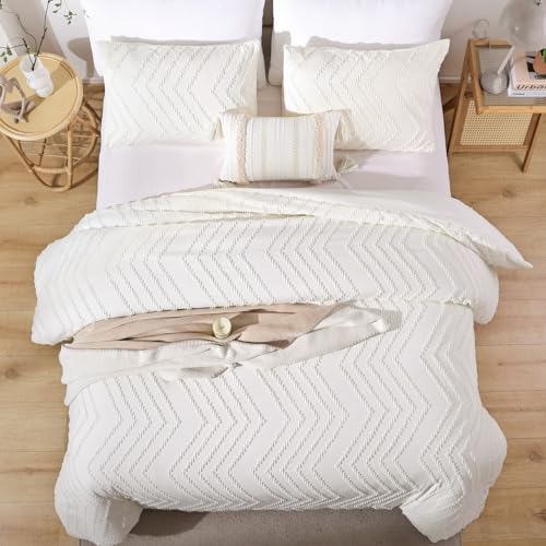 YIRDDEO Conjunto de edredom queen branco marfim, 3 peças, conjunto de edredom queen boêmio, casa de