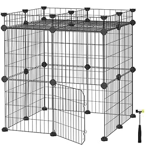 SONGMICS-Pet-Playpen-Includes-Zip-Ties-Customizable-Animal-Fence-with-Storage-Door-Metal-Wire-Pen-Fence-for-Small-Animals-Bunnies-Rabbits-Puppy-Guinea-Pigs-for-Indoor-Use-Black-ULPI03H