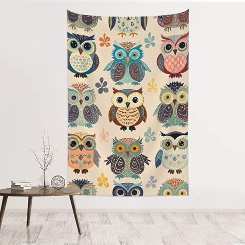 Tapisserie murale colorée hibou grand tissu décoratif sans percer pour salon