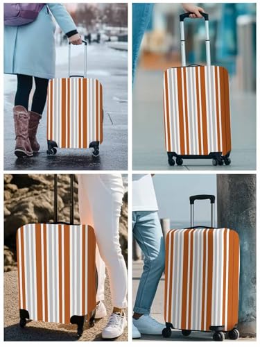 Orange Gray Stripes Travel Luggage Cover, Geometric Anti-scratch Elastic Luggage Covers For Suitcase Protector, Washable Baggage Covers 7
