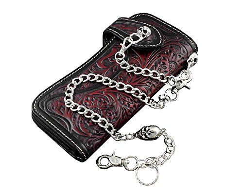 Skull Chain Wallet Long Leather Craft Bag With Metal Chain For Mens L692