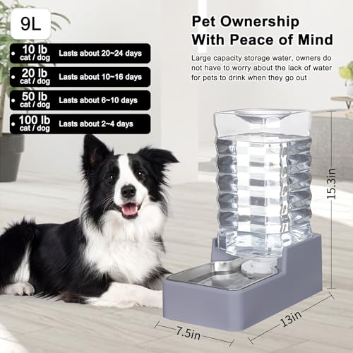 9L-Automatic-Dog-and-Cat-Water-Dispenser-with-Stainless-Steel-Bowl-Gravity-WatererLarge-Capacity-and-Drinking100-BPA-FreeSuitable-for-Medium-and-Large-Sized-Cats-and-Dogs-Light-Gray-9L 9L Automatic Dog and Cat Water Dispenser with Stainless Steel Bowl Gravity WatererLarge Capacity and Drinking100 BPA FreeSuitable for Medium and Large Sized Cats and Dogs Light Gray 9L