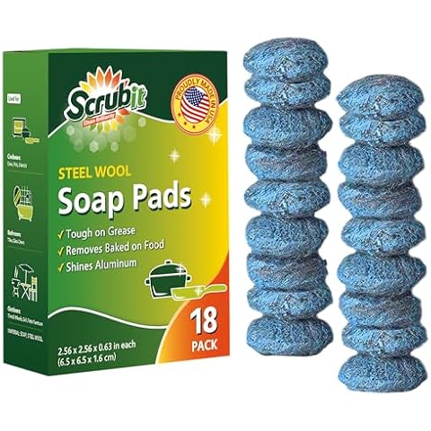18 Pack Steel Wool Soap Pads by SCRUBIT - Metal Scouring Cooktop Cleaning Pads Used for Dishes, Pots, Pans, and Ovens - Pre-Soaped for Easy Cleaning of Tough Kitchen Grease and Oil Cover