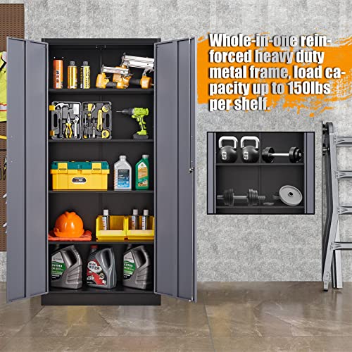 Stani Metal Garage Storage Cabinet With Lock, 71" Steel Lockable File Cabinet, Locking Steel Storage Cabinet With 4 Adjustable Shelves For Home, Office, Warehouse, Garage, School #TOP5