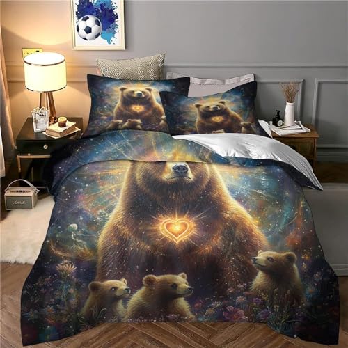 Drap de couette microfibre inaltérable imprimé ours 3D avec ses deux taies