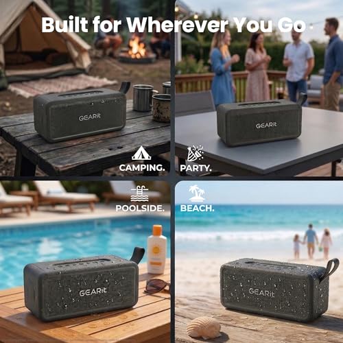Image of GEARit Portable Wireless Speaker | 40W Bluetooth Speaker V5.3 Deep Bass | IPX6 Waterproof TWS Pairing 15H Playtime Aux /USB /MicroSD for Camping Beach Party Garage RV Birthday Gifts