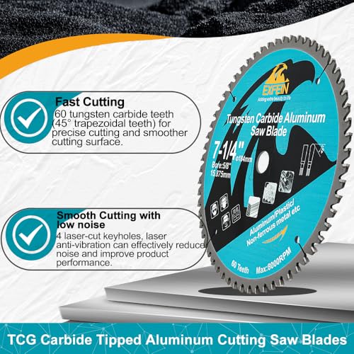 Image of 7-1 /4 Inch 60 Teeth Aluminum and Non-Ferrous Metal Cutting Circular Saw Blade with 5 /8 Inch Arbor, TCG Carbide Saw Blade for Metal & Plastic Cutting