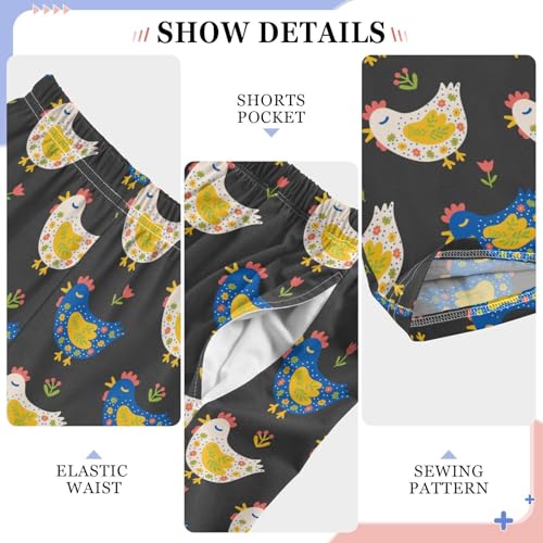 ZZXXB Cock with Flower Boys Long Pants Soft Trousers Elastic Waist Kids Lounge Bottoms with Pockets S-XL4