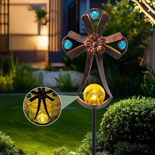 Solar Garden Lights Cemetery Metal Flower Decor...