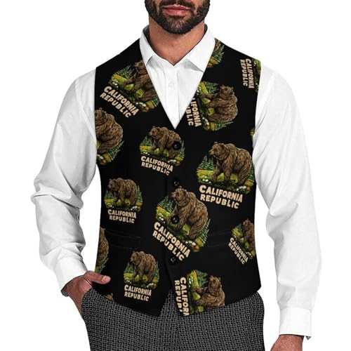 California Bear Men's Suit Vest Slim Fit Business Dress Party Pattern Waistcoat Vest Top