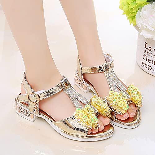 Toddler Girl Sandals Buckle Sandals Sequins Bow Girls Beach Baby Strap Breathable Soft Kids Shoes Girl's shoes (Gold, 31)3