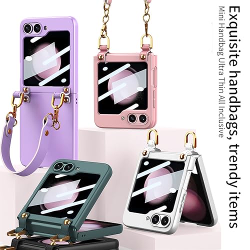 Coque Galaxy Z Flip 5 anti-chute avec sangle rose pour éviter les casses