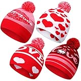 Mumufy Valentine's Day Love Beanie Hats Heart Pattern Hats Warm Stretch Winter Knit Hat for Men Women Adult Valentine's Day Gifts (Heart,4 Pcs)