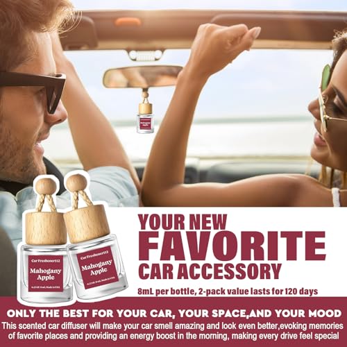 Image of HoogaLife Car Air Freshener Diffuser 2 Pack Hanging Air Freshener Diffuser - Mahogany Apple Fragrance Oil Air D iffuser for Car, 45+ Days Long Lasting Fragrance Made in USA (MA112)