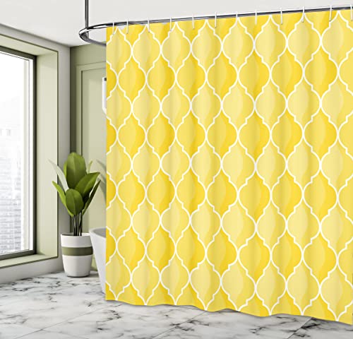 ABAKUHAUS Yellow Shower Curtain, Ancient Moroccan Trellis Pattern in Yellow Tones Vintage Eastern Pattern - Image 4