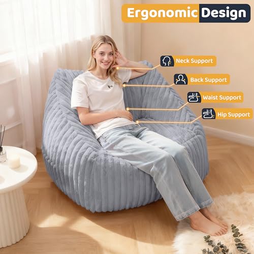 Image of HABUTWAY Bean Bag Chair, Giant Bean Bag Chairs for Adults and Kids, Bean Bag Sofa, Lazy Floor Sofa, Faux Fur Beanbag Chair with Armrests for Living Room Bedroom (Grey)