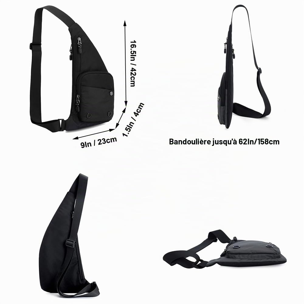A-QMZL Sac à bandoulière pour homme et femme - Sac de poitrine fin et antivol - Imperméable et léger - Plusieurs poches - Sac à bandoulière pour voyage, sport, randonnée
