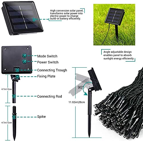 Luzes solares de Natal ao ar livre, 30 metros 300 luzes solares de cordão de fadas LED, 8 modos de l