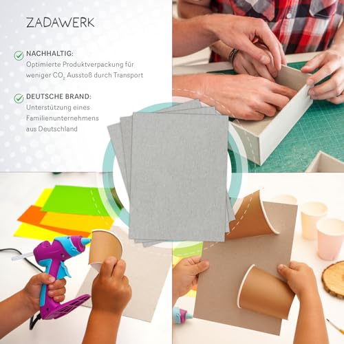 ZADAWERK® Graupappe - 1 mm - 620 g/m² - DIN A4 - Buchbinderpappe grey - 22 Stück - Bastelkarton - Modellbaupappe - Einlegekarton - Archivpappe - Rückwandkarton