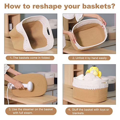 Aropeme Cotton Rope Baskets For Storage Set Of 3 | 15"X10"X9" Rectangle Decorative Baskets With Handles | Baby Nursery Cube Bins, Works As Toys Books Towels Diapers Or Closet Basket, Medium #TOP4