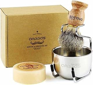 Anbbas Pure Badger Hair Shaving Brush Solid Wood Handle with Goat Milk Shaving Soap 100g,Stainless Steel Shaving Stand and 2 Layers Shaving Bowl Kit Perfect for Men Gift