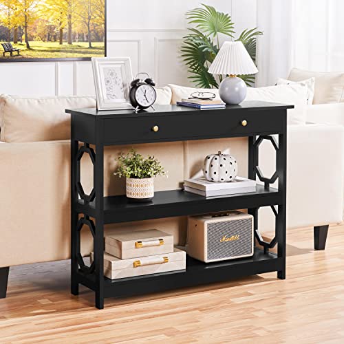 Yaheetech 3-Tier Entryway Table Console Table With 1 Drawer And 2 Storage Shelves, Accent Sofa Table For Living Room/Entryway/Hallway/Narrow Space, 39.5 X 12 X 31.5”, Black #TOP3