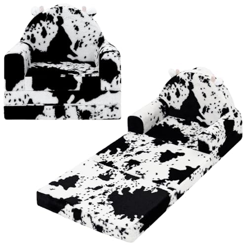 QIUODO 2-in-1 Convertible Sofa to Lounger, Cartoon Animals Faux Rabbit Fur Toddler Chair Comfy, Kids Furniture for Bedroom and Playroom,Gift for Children's Day ?Medium?