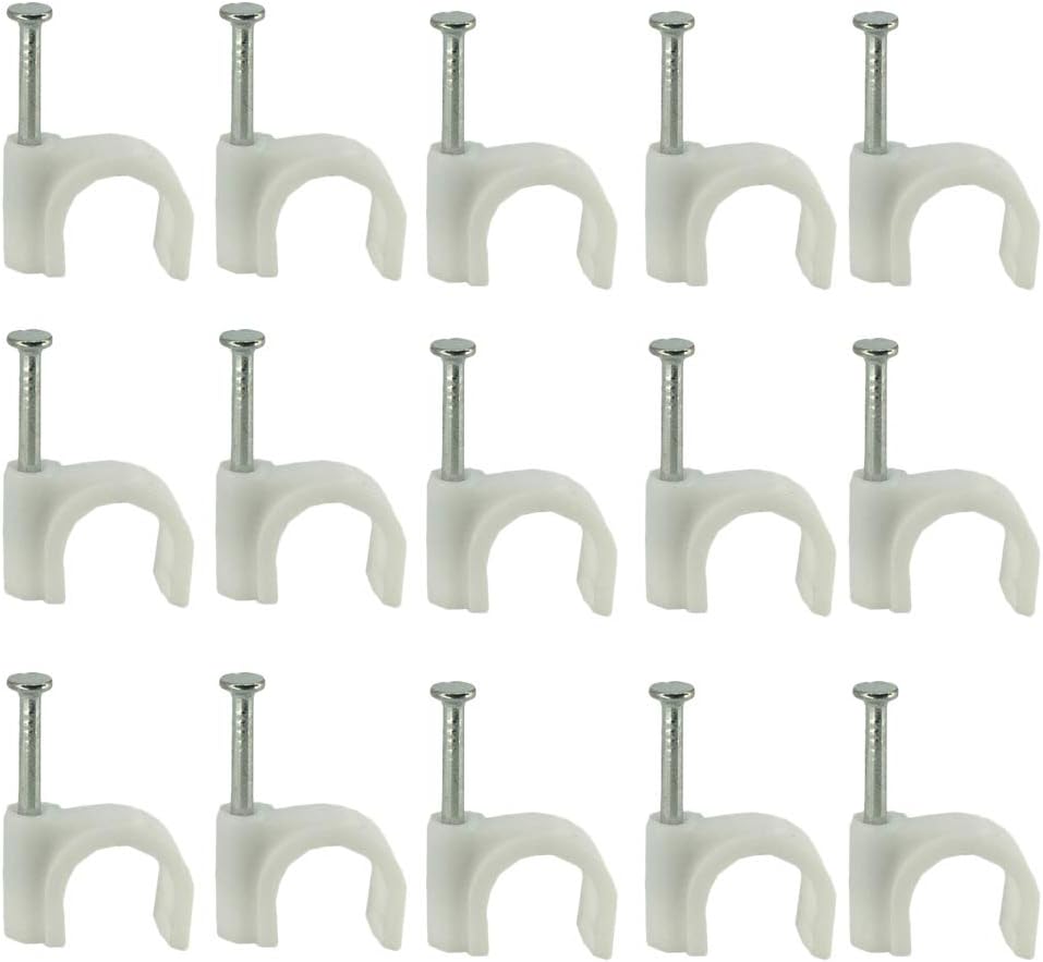 300PCS Wiring Stud Plastic Line Card Round Cable Wire Clips Cable Management Electrical Ethernet Dish TV Speaker Wire Cord Tie Holder Single Coaxial Nail Clamps (White)