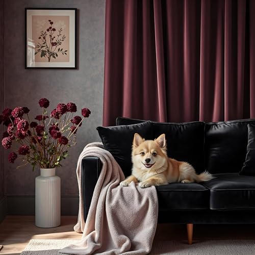 Image of Ruby Wine Velvet Curtains 96 Inches Long for Living Room 2 Panels Light Blocking Energy Efficient Cute Pretty Drape Thick Privacy Nursery Girls Curtain for Bedroom Dining Mauve Plum Colored 96 Length
