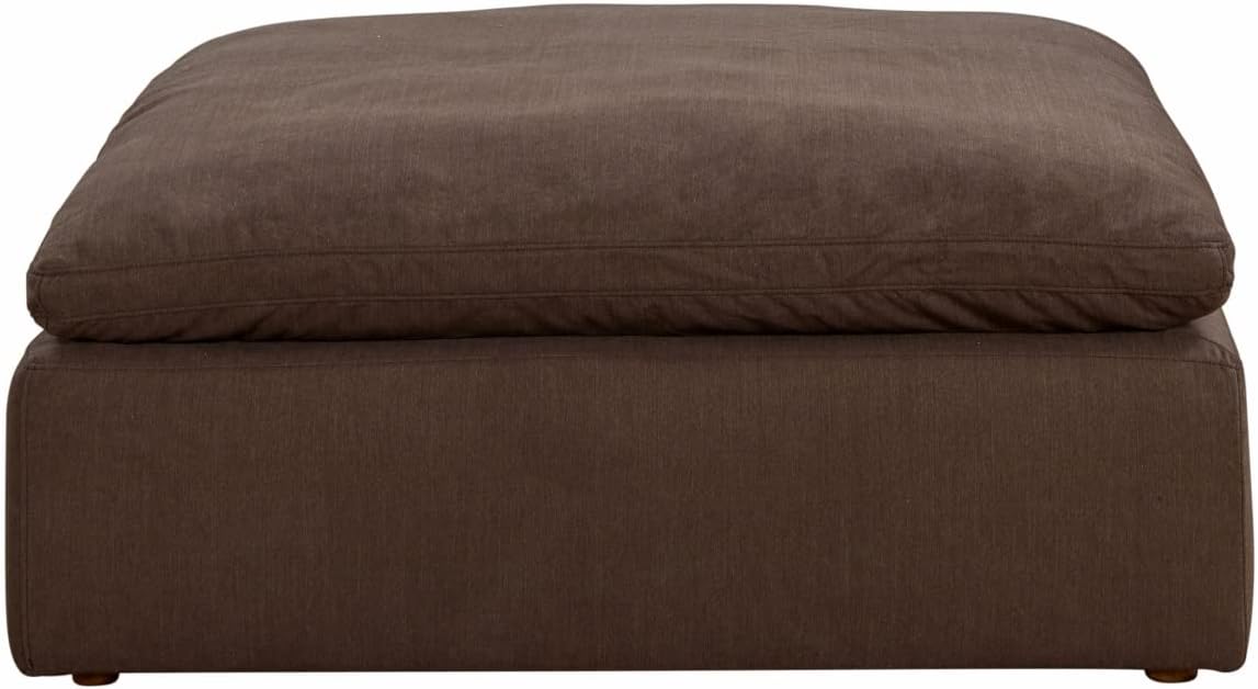 Sunset Trading Contemporary Puff Collection Slipcovered 44" Square Sectional Modular Ottoman Stain-Proof Water-Resistant Washable Performance Fabric | Oversized Down Filled Large Sofa Footrest | Brown