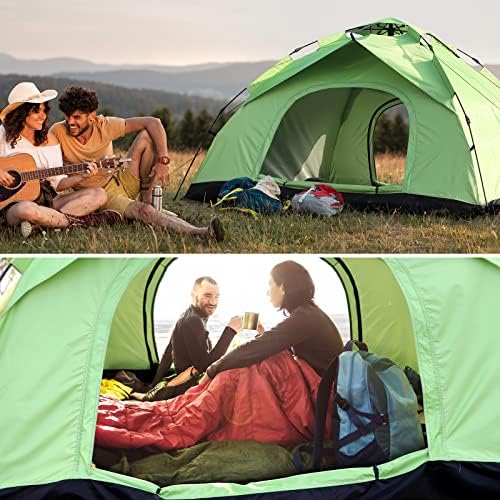 Camping Tent for 3-4 Man Person, Waterproof Pop Up Dome Tent with Double Door, Lightweight Instant Family Dome Tent with Carrying Bag for Outdoor Camping, Hiking, Backpacking, Festival