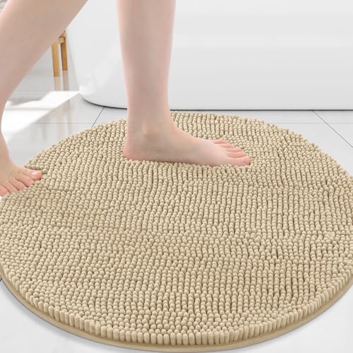 Arotive Bathroom Rugs Round 30x30, Extra Soft Absorbent Shaggy Chenille Bath Rugs, Machine Washable Rubber Backing Non-Slip Bath Mats for Bathroom Floor Tub and Shower, Home Decor Accessories, Beige by Arotive - Used condition - US$16.20