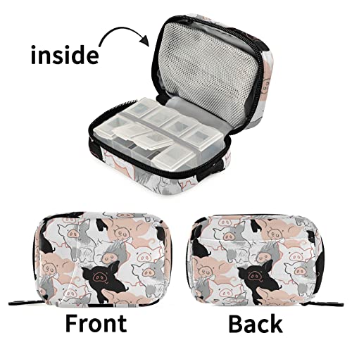 Image of Cute Pigs 7 Day Pill Organizer Travel Pill Case Portable Weekly Pill Box Bag Container Vitamin Supplement Holder with Zipper for Family Business