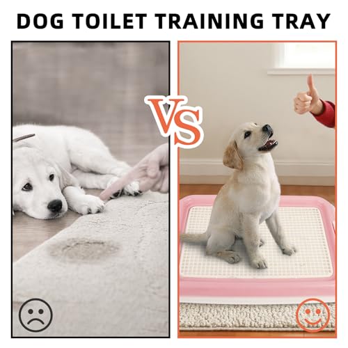 Dmnnlp Dog Potty Tray for Small Dogs, Puppy Potty Training Tray 19.3\"x14.4\" Indoor Dog Toilet, Leak-Proof Pet Pads Holder (Pink) - Thumbnail 4