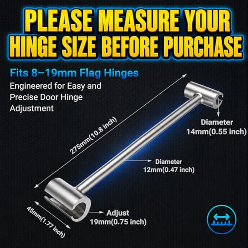 Image of Hinges Gap Adjusting Wrench, Door Hinge Repair Tool, Upgraded Steel Double-ended Door Hinge Repair Wrench, Heavy-duty Door Hinge Adjustment Tool for Standard Round Bolts (0.315-0.75in)