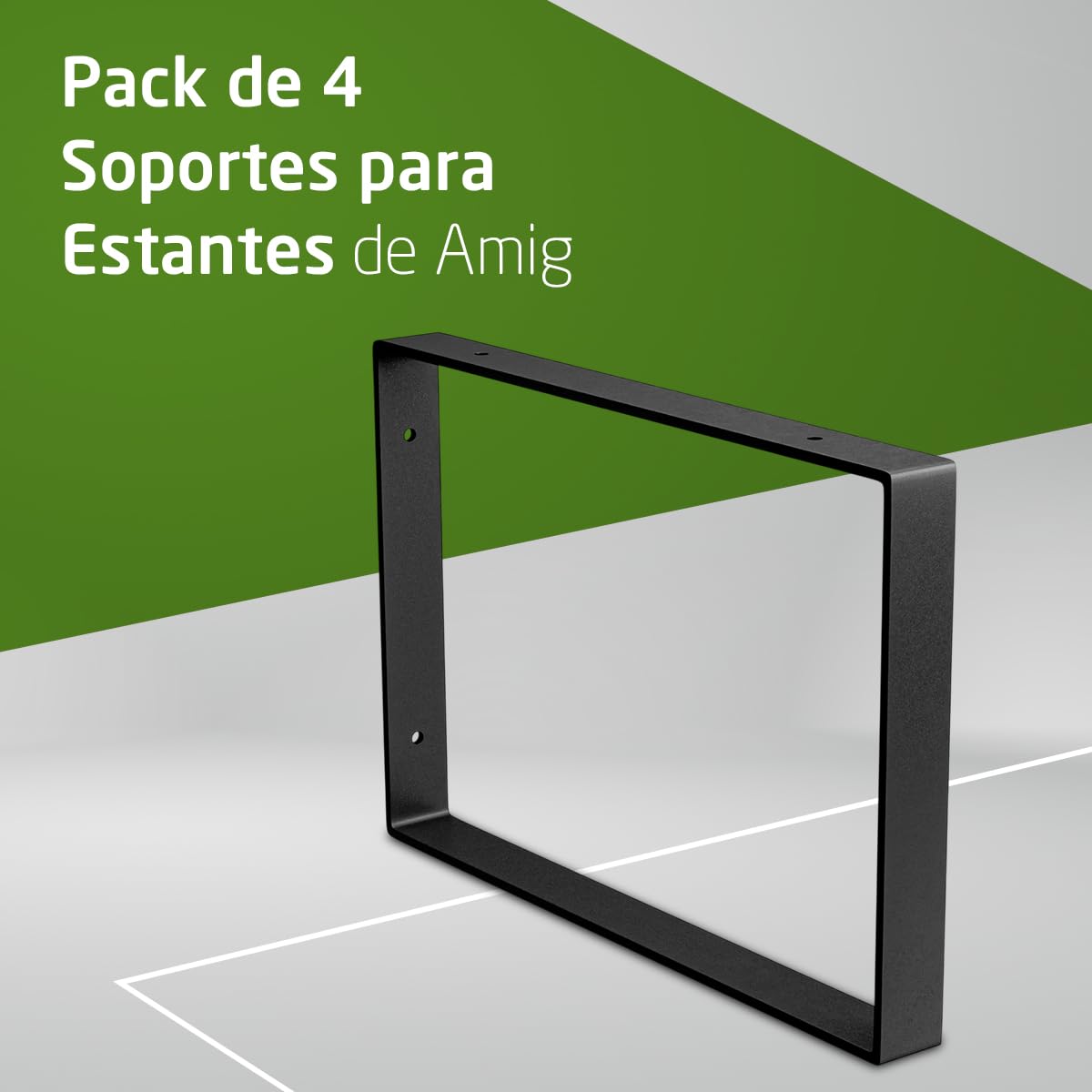 Amig - Pack de 4 Soportes Rectangulares para estantes Industriales - 211 x 311 x 30 mm - Acero Negro Mate - Soporte Estantería Pared - Diseño Funcional y Resistente - Ideal para Estanterías de Pared