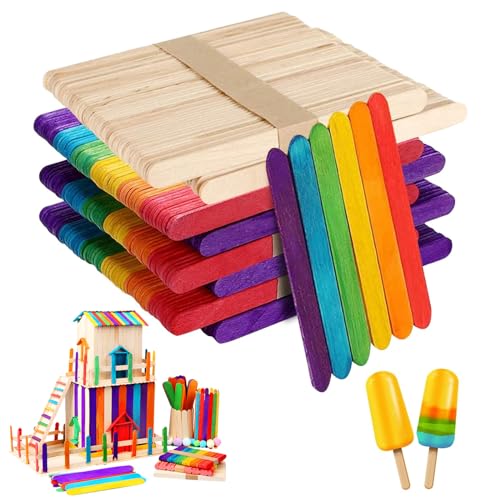 100 Bastoncini In Legno Per Artigianato – 50 Colorati E 50 Naturali – Foro Centrale – 15x1,6 Cm – Ideali Per Lavoretti Bambini E Fai Da Te - 4