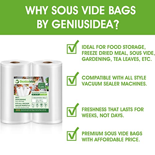Geniusidea 11" X 50' 2 Rolls Vacuum Sealer Bags For Food Saver (100Ft) Seal A Meal Commercial Grade Bags Bpa Free Heavy Duty Great For Vac Storage Meal Prep Or Sous Vide, White #TOP4