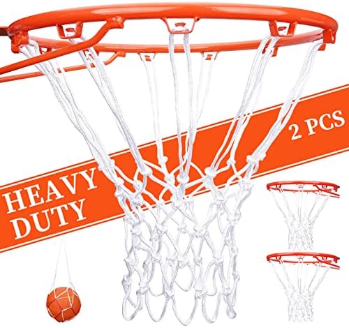 [2 Packs] Sieqioor Professional Basketball Net Replacement Heavy Duty, Durable Basketball Nets in All Weather Anti Whip, Fits Standard Indoor Outdoor Rims 12 Loops (White) with Basketball net Bag