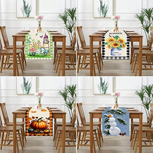 4 Set Seasonal Table Runners,13X72 Inches Long Spring Summer Autumn Winter Decorative Series Farmhouse Tabletop Collection Runners For All Season Kitchen Dining Table Decor (4 Season Table Runners) #TOP2