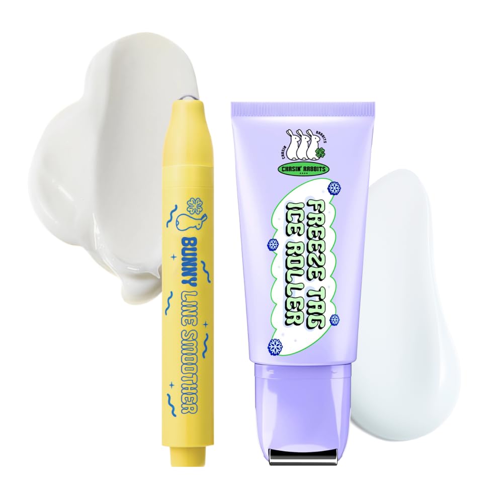 CHASIN' RABBITS Bunny Line Smoother Eye Cream Roller (0.5 fl oz) + Freeze Tag Ice Roller (1.69 fl oz)