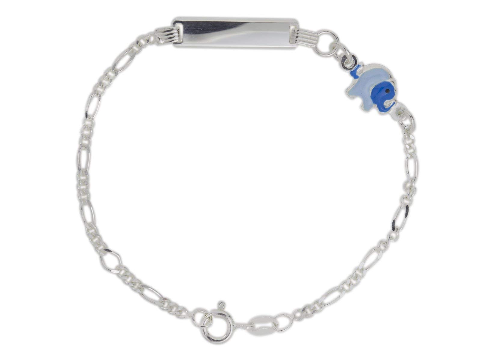 Aka Gioielli® - Bracciale Targhetta Identificativa Bambino Argento 925 con Elefante Azzurro Smaltato, Idea Regalo