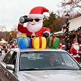 5 FT Christmas Rooftop Inflatable Santa with Telescope & Lighted Gift Boxes for Cars, SUVs, Trucks & Golf Carts, Blow Up Yard Decoration for Lawn, Garden & Indoor Holiday Display