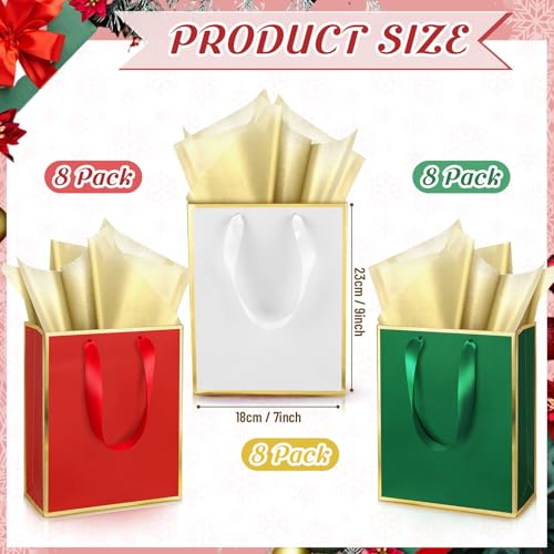 Image of Yeaqee 24 Pack Metallic Paper Gift Bags, Red, Green, White