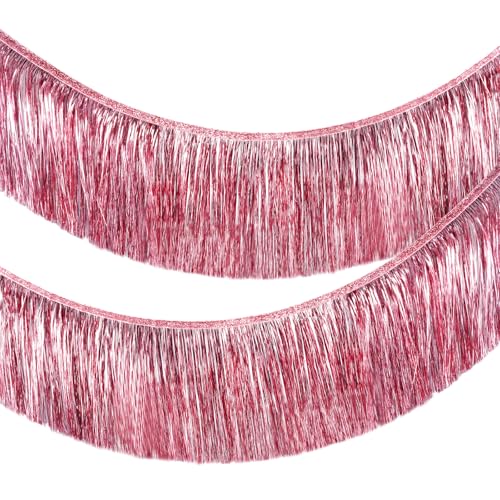 Guirlandes à Franges Métalliques Rouges, 2m Guirlande à Franges 20 cm Rouge Métallique, Guirlande de Franges Métalliques Brillantes pour Carnavals, Fêtes...