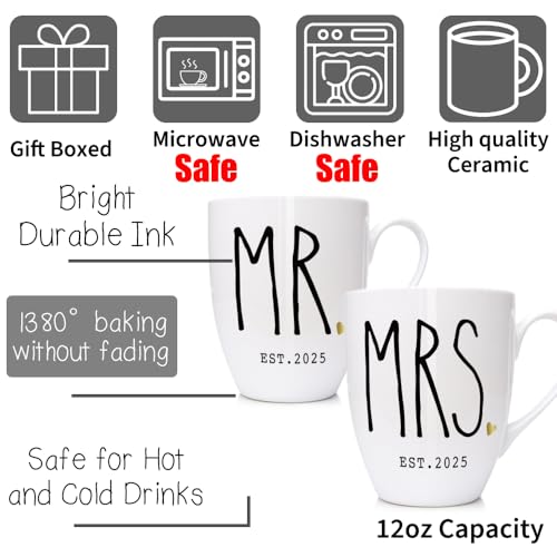 2025 Mr and Mrs Coffee Mugs Set for Anniversary and Engagement, Gifts Idea for Couples, Wedding Present for Bride and Groom, His & Her Mug Set for Parents - Image 5
