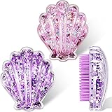 2 Pieces Mermaid Detangling Hair Brush Glitter Shell Comb Hairbrush Kid Girls Wet Dry Hair Comb No...