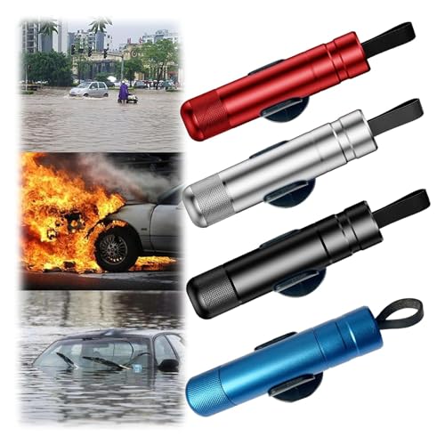 Yeria 4 Packs SafeHammer Window Breaker Seatbelt Cutter, 2025 Upgraded Safe Hammer Glass Breaker Under Water, Car Emergency 2-in-1 Escape Tool with Base (Red & Balck & Silver & Blue)