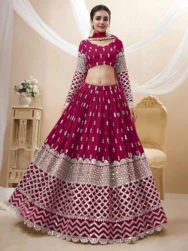 Zeel Clothing Women's Sequins Zari Embroidered Georgette Lehenga Choli with Dupatta (300-Wedding-Bridal-Latest- ; Free Size)